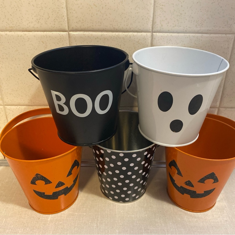 Target Playground Halloween Pail Bucket Lot (5) Boo Ghost Pumpkin  Polka‎ Dots